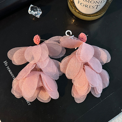 Alloy Polyester Flower Tassel Stud Earrings FS-WG690F4-03-1
