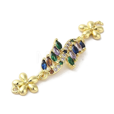 Rack Plating Brass Pave Colorful Cubic Zirconia Flower Connector Charms KK-C052-37B-G-1
