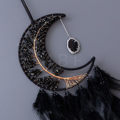 Natural Agate Moon with Tree Pendant Decorations TREE-PW0002-20-1