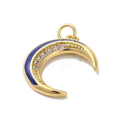 Moon Rack Plating Brass Micro Pave Cubic Zirconia Enamel Pendants KK-G504-06G-06-1