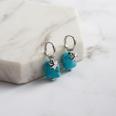 Natural Turquoise Beaded Hoop Earrings EJEW-L294-001P-1