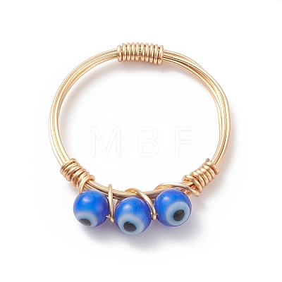 Lampwork Evil Eye Braided Bead Finger Ring RJEW-JR00524-1