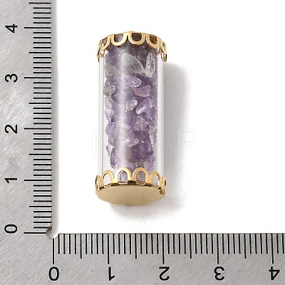 Glass Tube with Natural Amethyst Chip Beads Inside Pendants FIND-B054-01G-02-1