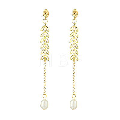 Natural Cultured Freshwater Pearl Beads & Brass Dangle Stud Earrings for Women EJEW-TA00555-1