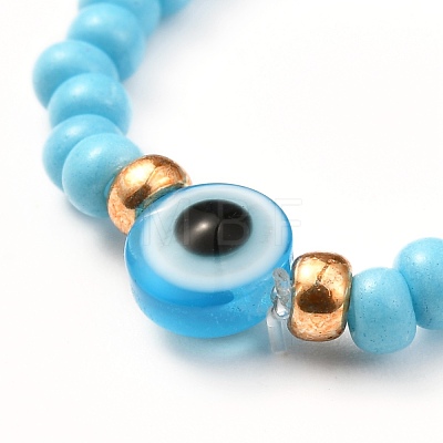 Flat Round with Evil Eye Resin Beads Finger Ring RJEW-JR00380-1