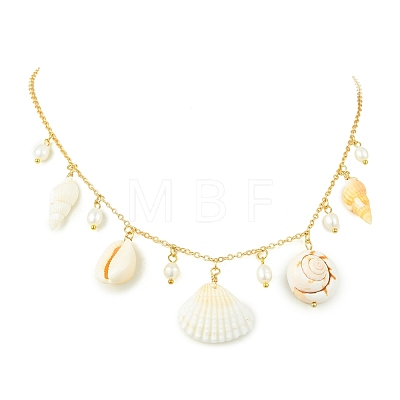 Ocean Natural Mixed Shell & Pearl Multiple Pendant Necklaces NJEW-TA00244-1