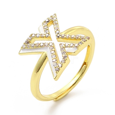 Mixed Color Enamel Initial Letter Adjustable Ring with Clear Cubic Zirconia RJEW-P045-01G-X-1