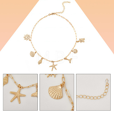 Summer Beach Theme Brass Paperclip chain Necklaces for Women NJEW-WH20004-11G-1