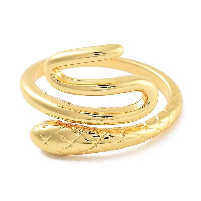 Snake Rack Plating Brass Open Cuff Rings for Women RJEW-Z059-22G-1