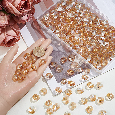 240Pcs Electroplate Glass Faceted Octagon Links Connector Charms EGLA-SP0001-43B-1