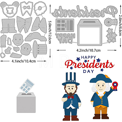 2Pcs 2 Styles Happy President's Day Carbon Steel Cutting Dies Stencils DIY-WH0309-693-1
