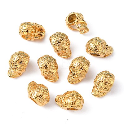 Real 24K Gold Plated Brass Skull Beads KK-K093-06G-1