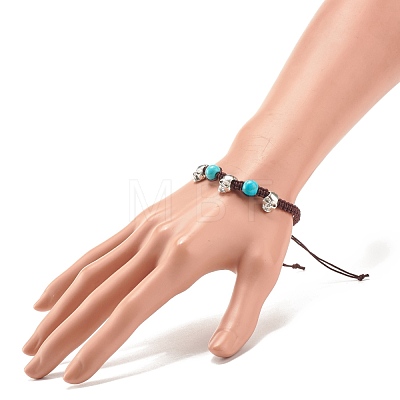 3Pcs Natural Tiger Eye & Lava Rock & Synthetic Turquoise Braided Bead Bracelets Set with Alloy Skull BJEW-JB08114-02-1