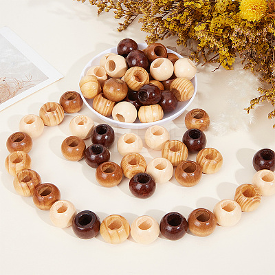 80Pcs 4 Colors Wood European Beads WOOD-PA0001-76-1