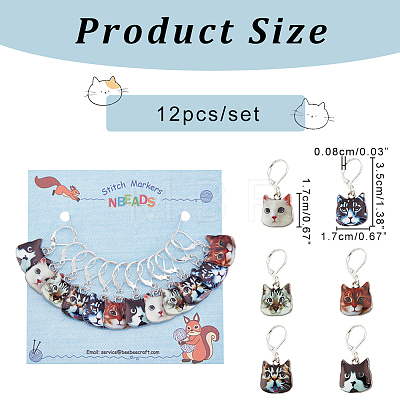 12Pcs 6 Style Zinc Alloy Enamel Cat Charm Locking Stitch Markers HJEW-PH01530-1