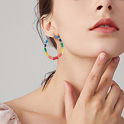 Enamel Bamboo Big Hoop Earrings JE976A-1