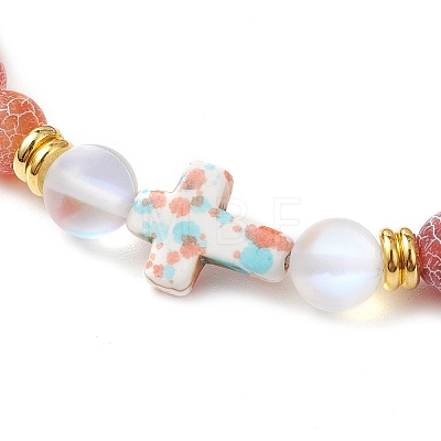 Synthetic Moonstone & Frosted Natural Weathered Agate Beads Stretch Bracelets for Women BJEW-JB11333-04-1