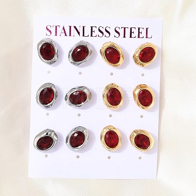 6 Pairs 304 Stainless Steel Pave Cubic Zirconia Stud Earrings SA-CBADCF0-04GP-01-1