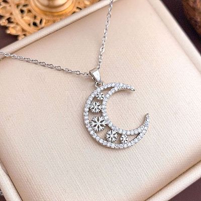 Brass Micro Pave Clear Cubic Zirconia Pendant 304 Stainless Steel Cable Chain Necklaces for Women WG79B21-02-1
