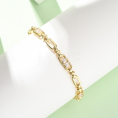 Oval & Paperclip Brass Micro Pave Cubic Zirconia Link Chain Bracelets for Women BJEW-D458-01G-02-1