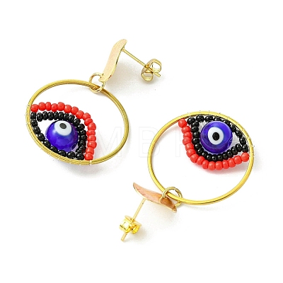 Evil Eye Handmade Glass Seed Beads Dangle Stud Earrings EJEW-MZ00371-01-1