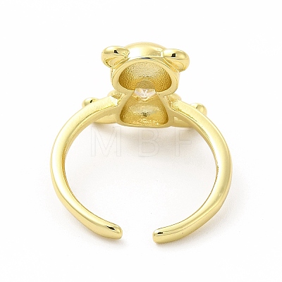 Glass Bear with Heart Open Cuff Ring KK-A180-39G-1