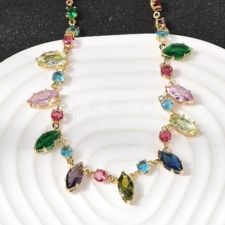 Brass Pave Colorful Cubic Zirconia Geometric Link Chain Necklaces NJEW-C111-03A-1