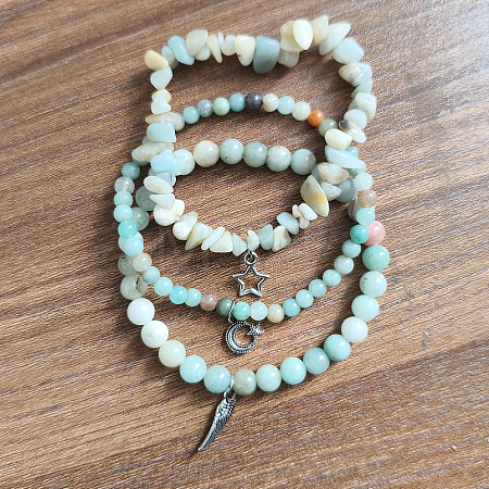 3Pcs Alloy & Natural Amazonite Beads Charm Bracelets DY7954-17-1