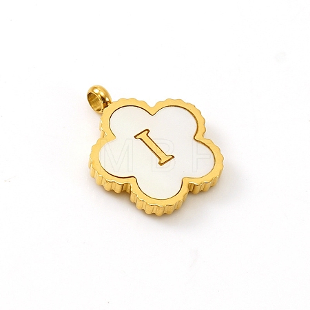 Golden Tone Stainless Steel Pave White Shell Letter Flower Charms PW-WGC5230-09-1