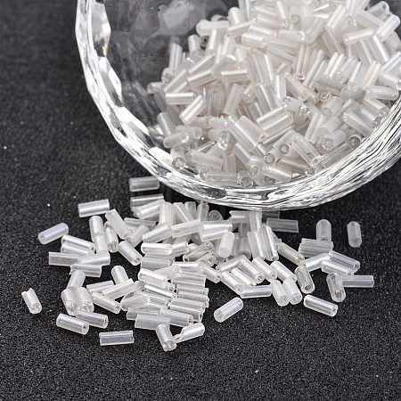 Transparent Colours Pearl Luster Plated Round Hole Glass Bugle Beads SEED-I001-101-1