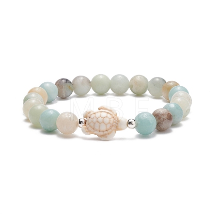 Natural Flower Amazonite & Synthetic Turquoise(Dyed) Tortoise Beaded Stretch Bracelet BJEW-TA00167-1