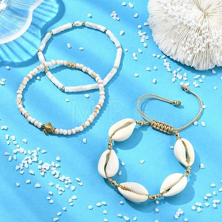 3Pcs 3 Styles Natural Mixed Cowrie Shell Beads Adjustable Bracelets BJEW-JB13915-1