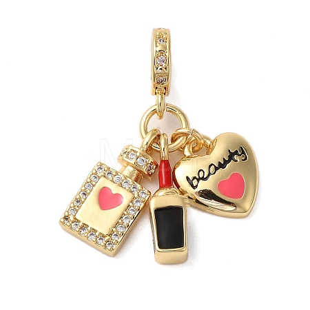 Rack Plating Brass Micro Pave Clear Cubic Zirconia Enamel European Dangle Charms X-KK-P279-45G-1