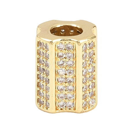 Column Brass Clear Cubic Zirconia European Beads KK-D258-19G-1