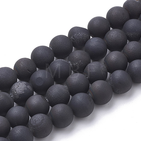 Electroplate Natural Druzy Geode Weathered Agate Beads Strands G-S284-6mm-01-1