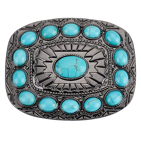 1Pc Rectangle Alloy & Synthetic Turquoise Buckles FIND-CL0002-38B-1