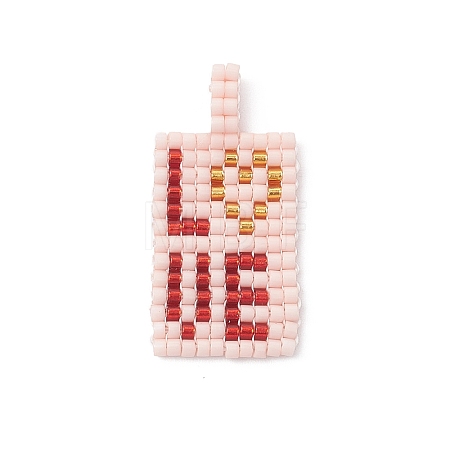 Beaded Rectangle with Word Love Charms PALLOY-MZ01086-03-1