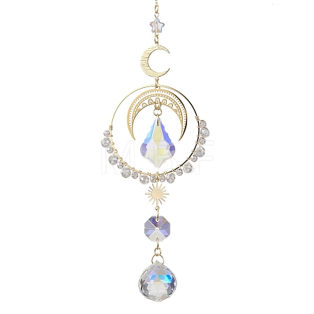 Moon Brass & 304 Stainless Steel Hanging Suncatchers HJEW-TA00154-1