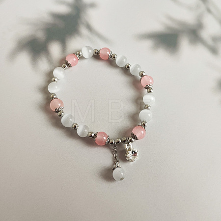 Cat Eye Round Beaded Stretch Bracelets WG66F0A-04-1