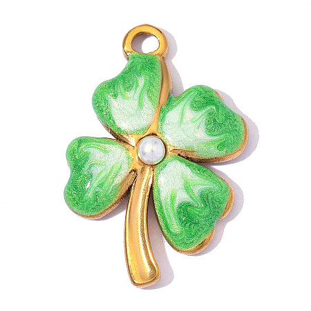 304 Stainless Steel with Spring Green Enamel Pendants SA-OY003-73G-1