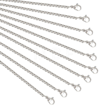 10Pcs 304 Stainless Steel Box Chain Necklaces Set for Men Women NJEW-NB0001-14-1