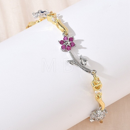 Brass Micro Pave Cubic Zirconia Link Chain Bracelets for Women BJEW-C156-04B-03GP-1