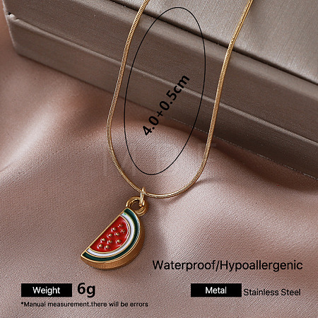 Vintage 304 Stainless Steel Red Enamel Pendant Round Snake Chain Necklaces for Women XE2810-1-1
