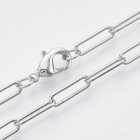Brass Round Oval Paperclip Chain Necklace Making MAK-S072-04B-P-1