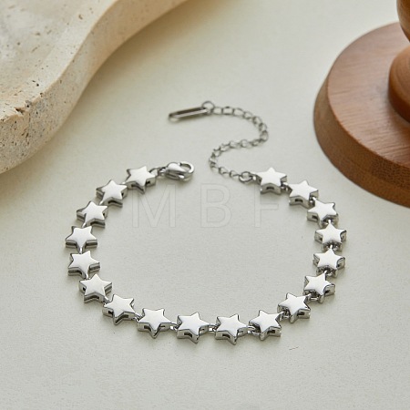 304 Stainless Steel Star Link Chains Bracelets for Women SA-CBA4051-01P-1