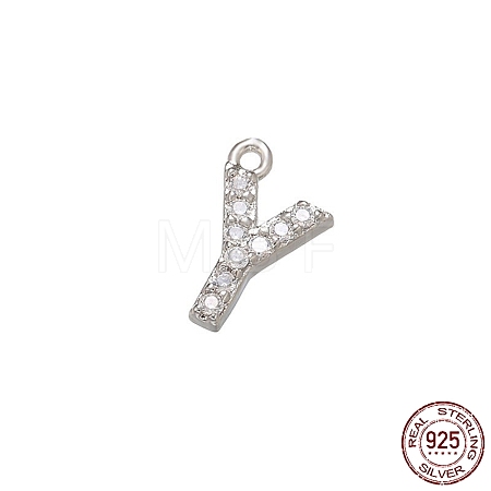Real Platinum Plated Rhodium Plated 925 Sterling Silver Micro Pave Clear Cubic Zirconia Charms STER-P054-10P-Y-1
