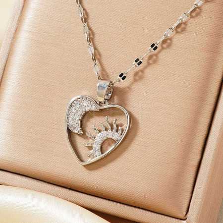 Gorgeous Brass Micro Pave Clear Cubic Zirconia Heart with Moon Sun Pendant Elegant Fashion Necklaces SS6030-2-1