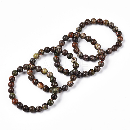 Natural Flower Agate Beaded Stretch Bracelets BJEW-S128-05-1