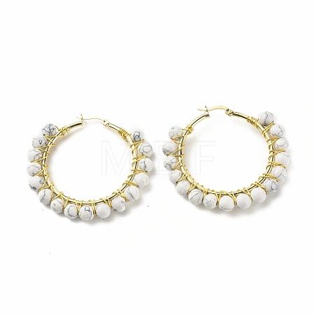 Synthetic Howlite Beaded Hoop Earrings for Women EJEW-C003-03I-RS-1