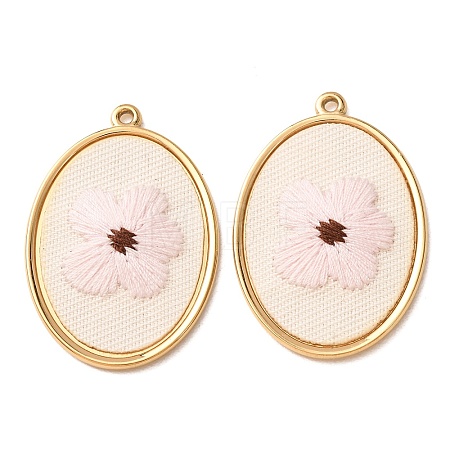 304 Stainless Steel & Cloth Embroidered Pendants FB-CBAFBAF-06G-1
